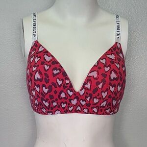 Victoria Secret T-shirt Bra Size 34DD Red with White Hearts